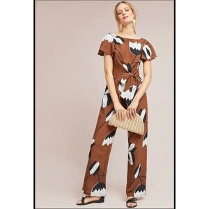 Eva Franco Miranda Floral Wide Leg Jumpsuit Women's Size 4 Flutter Sleeve
